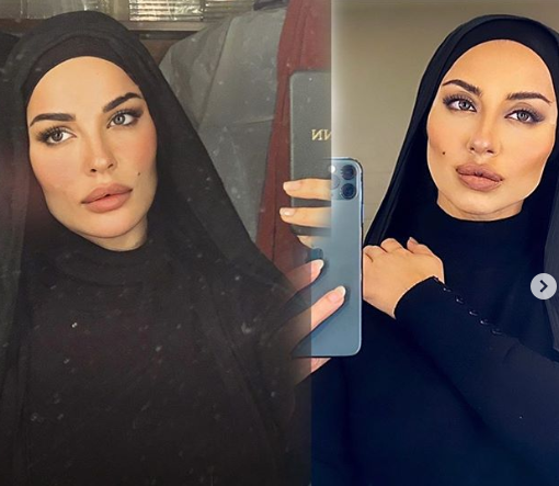 خبيرة مكياج خليجية تحول نفسها إلى نادين نسيب نجيم بالحجاب-0