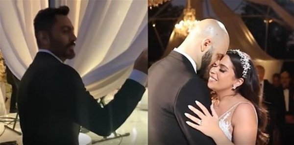 بعد اعتذاره عن الحضور.. تامر حسني يفاجئ عروسين بحفل زفافهما في أمريكا-2