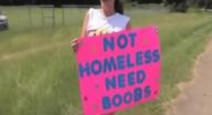 Woman Begs for 'Bigger Boobs' on Side of the Road