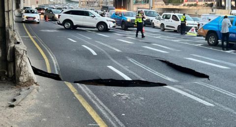انهيار شارع أيالون في مدينة تل أبيب يتسبب بحفرة كبيرة أدت الى اغلاق الشارع